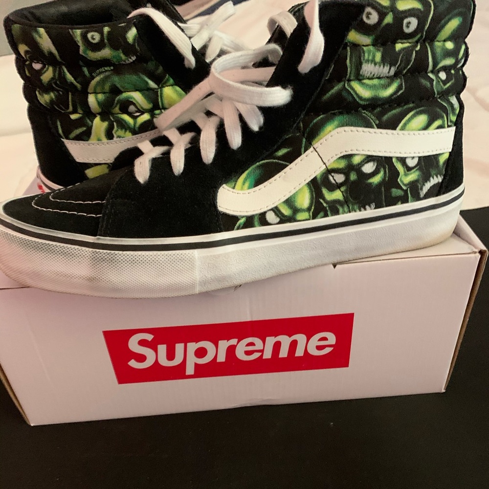 Size 9 Used Supreme X Sk8 High Skull Pile vans